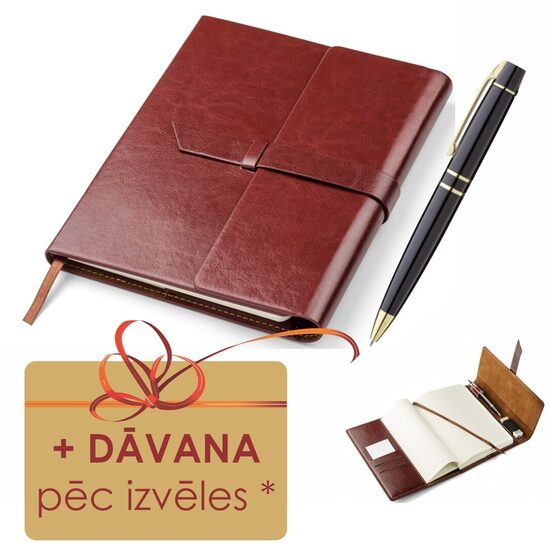 Elegants blociņš (brūns) ar metāla pildspalvu