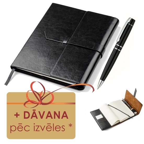 Elegants blociņš (melns) ar metāla pildspalvu