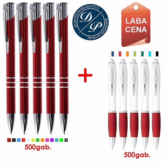 Metāla pildspalvas EG-ASCOT 500gab. + plastmasas pildspalvas Nash 500gab.